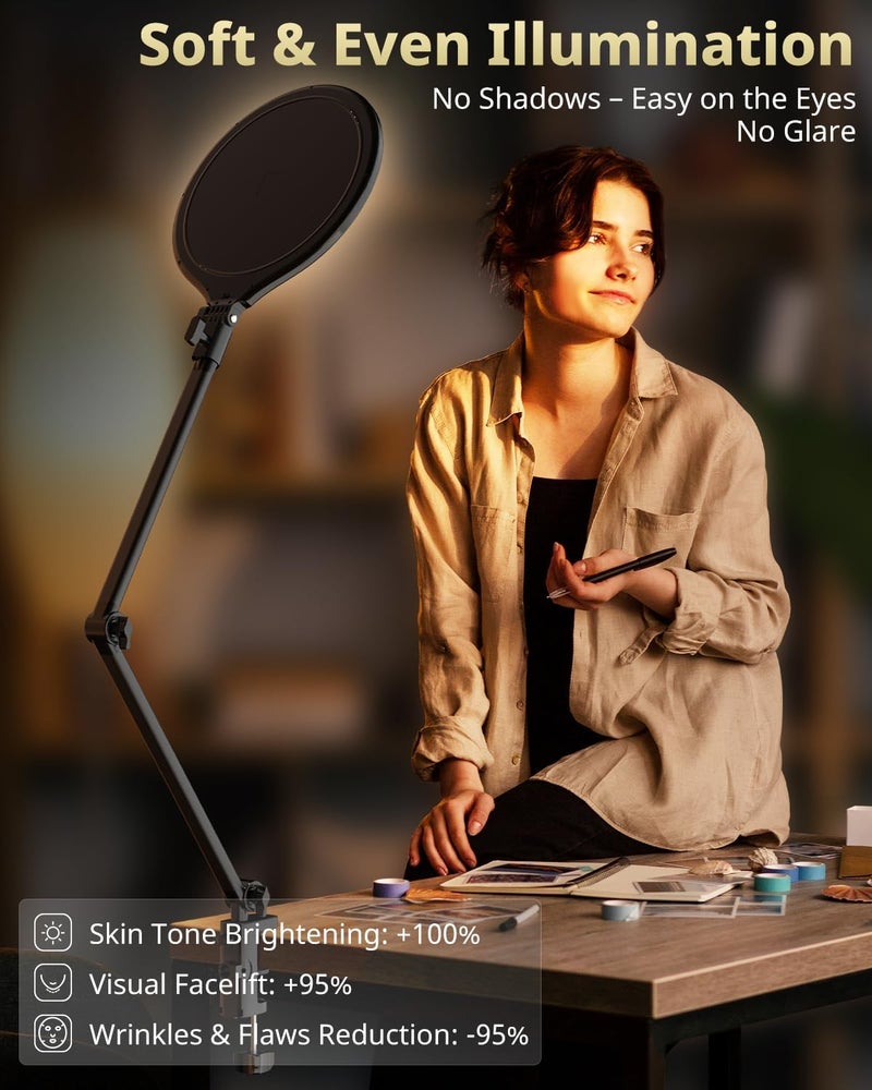 UBeesize 10" Key Light for Streaming, Desk Ring Light with Adjustable Arm (1 Pack), Zoom Lighting for Home Office, Gaming, Podcast, Video Calls, and Recording - Image 2